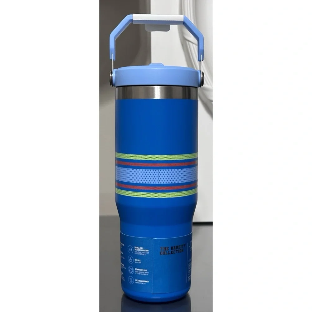 Stanley Varsity IceFlow Flip‎ Straw 30oz Tumbler, AZURE BLUE MESH STRIPES - Picture 3 of 5